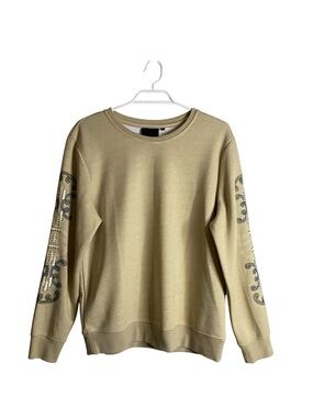 Nanette Lepore Women's Tan Embroidered Sleeve Crewneck Pullover